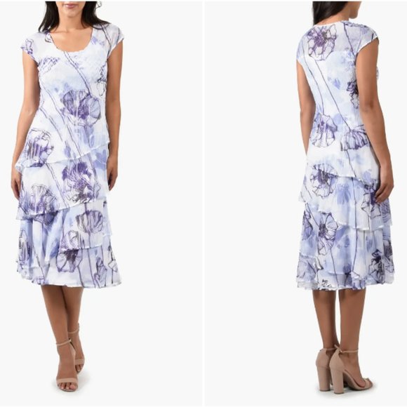 KOMAROV FLORAL CAP SLEEVE INDIGO POPPY MIDI DRESS sz XL - Picture 1 of 3